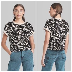WILD FABLE | ZEBRA PRINT CROPPED COTTON CUFF SLEEVE TEE